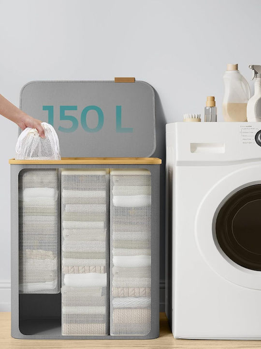 Songmics Coș de Rufe Din Țesătură Pliabil 150l Cu Capac 60x39x71cm Gri