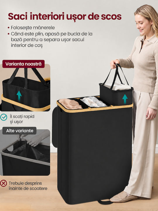 Songmics Coș de rufe din țesătură 170 l cu capac 60x39x75 cm Negru