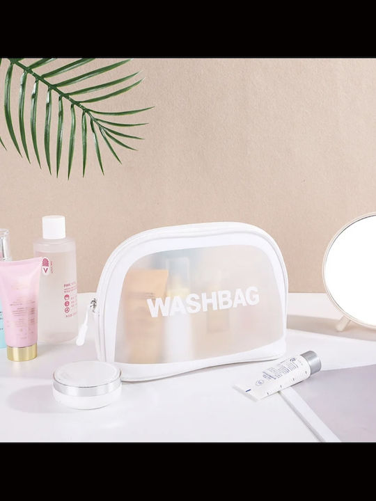 Kulturbeutel Transparent Wasserdicht Halbrund Reißverschluss Unisex Weiß
