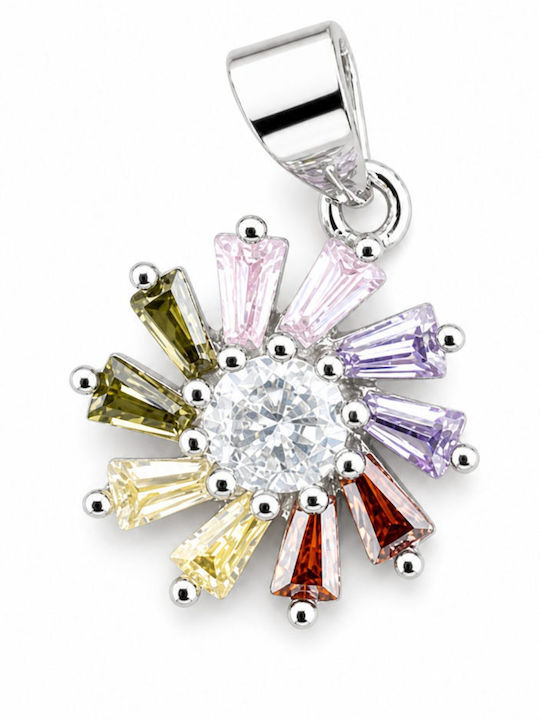 Set Bijuterii Pentru Femei Argint 925 Design Floare Multicolor Petale Centrale Albe 4.2 G Argint Multicolor