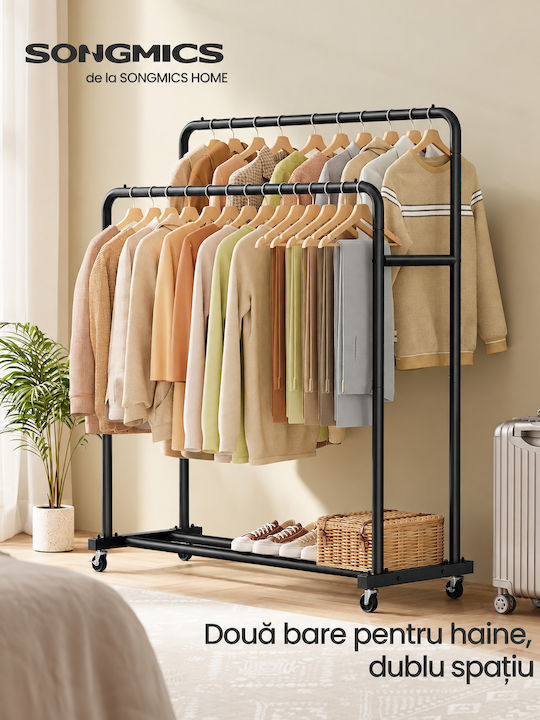 Songmics Cu Roți Rack pentru Îmbrăcăminte din Metal Negru 110x47x156cm