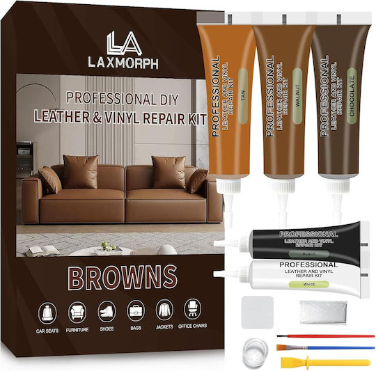 Kit de reparare piele și vinil pastă lichidă pentru restaurare canapele scaune auto jachete repară zgârieturi găuri crăpături uscare rapidă fără căldură pachet complet maro