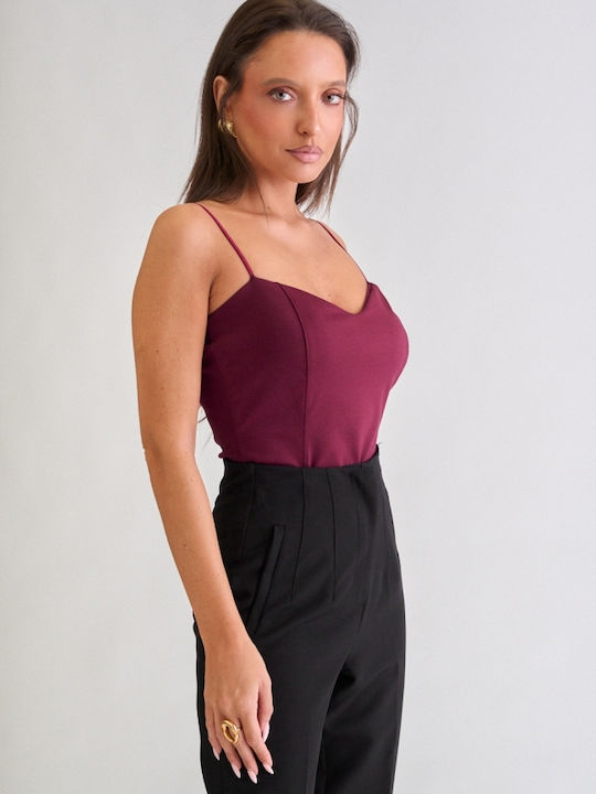 Damen Bluse mit Spaghetti-Träger Burgundisch