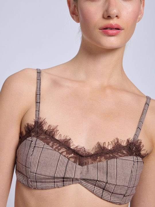 Damen Bluse Korsett mit Spaghetti-Träger und Spitze Geprüft Beige