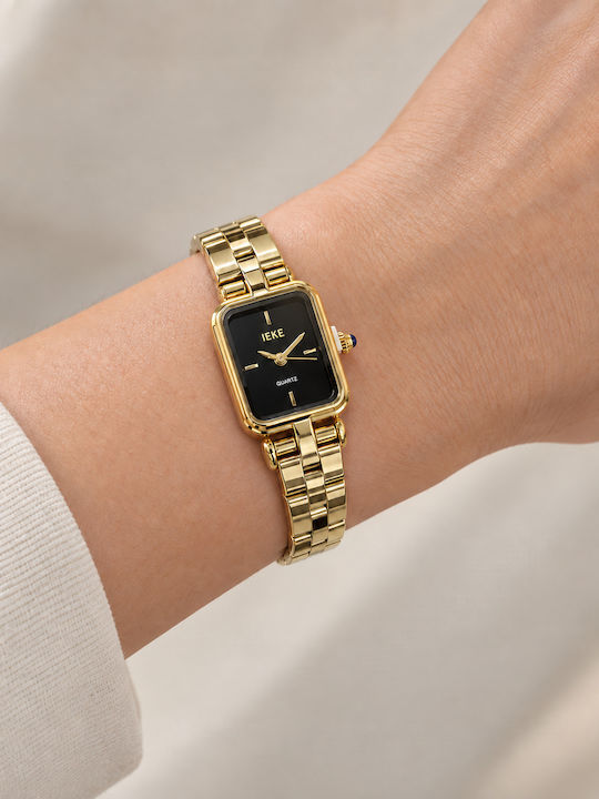 Ieke Damenuhr Batterie mit Metallarmband Gold/Schwarz Ieke Damenuhr Batterie mit Metallarmband Gold/Schwarz