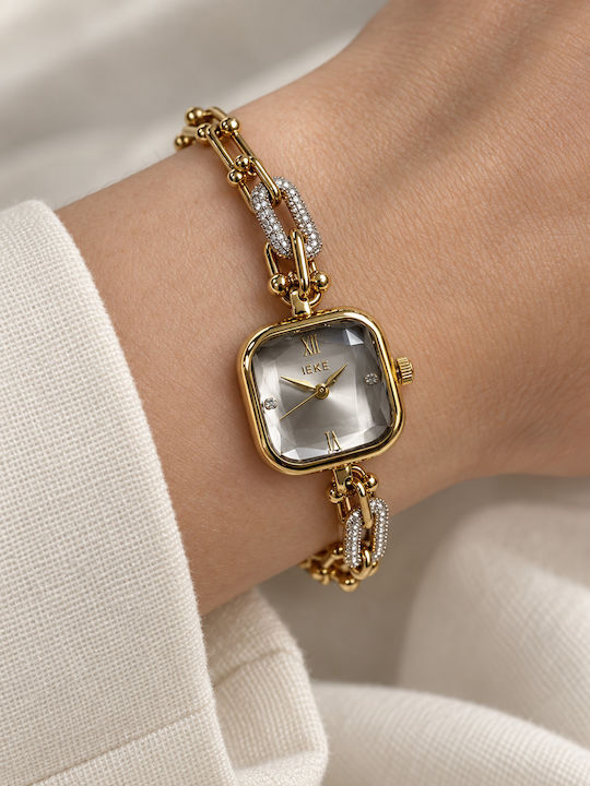 Ieke Damenuhr Batterie mit Metallarmband Gold/Grau Silber IEKE-Uhr-Gold-Silber-Kette-001 Ieke Damenuhr Batterie mit Metallarmband Gold/Grau Silber IEKE-Uhr-Gold-Silber-Kette-001