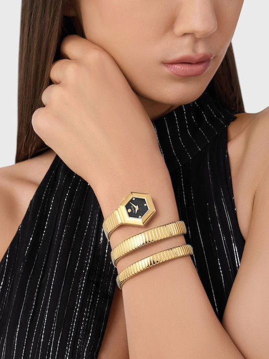 Philipp Plein Hexagon Ceas Dama 24mm Cu Baterie Cu Brățară Din Oțel Auriu