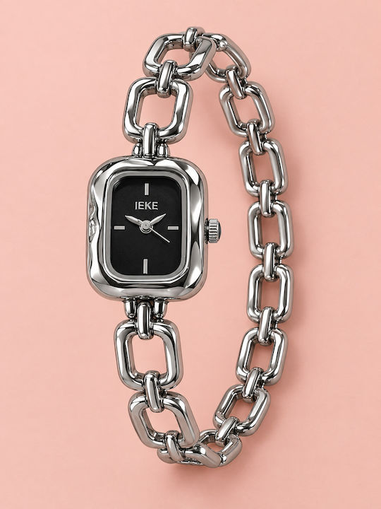 Ieke Damenuhr Batterie mit Metallarmband Silber/Schwarz IEKE-Uhr-Silber-Schwarz-Link-001