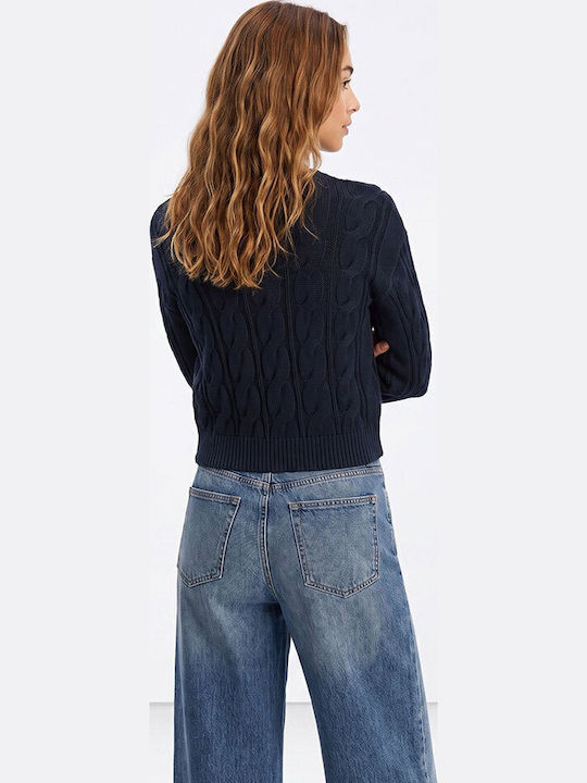 Damen Langärmeliges Baumwollpullover Blau