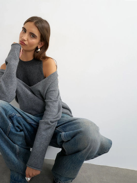 Women's Long Sleeve Cotton Grey Sweater