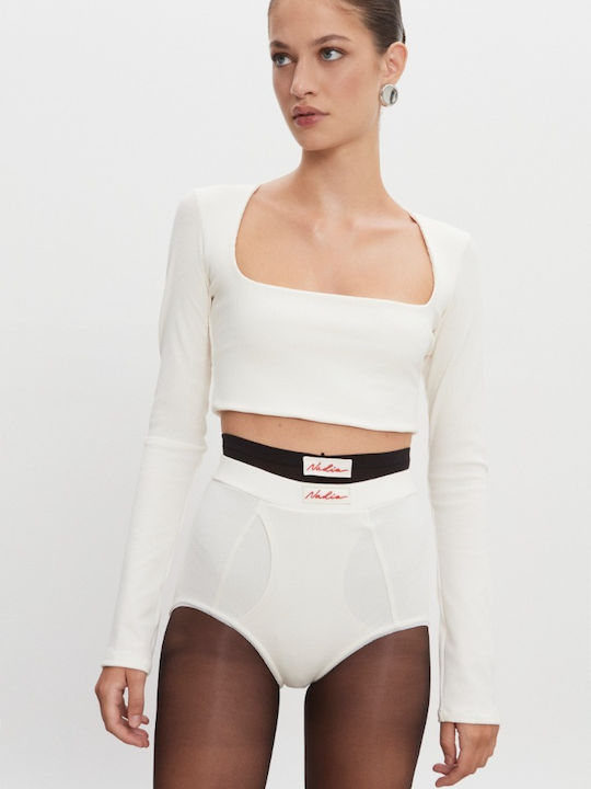 Women's Long Sleeve White Crop Top