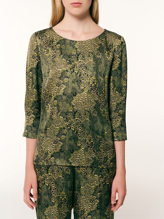 Forel Damen Bluse Satin mit 3/4 Ärmel Grün