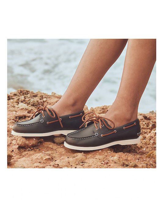 Klassische Boat Leder Damen Boat Shoes in Blau Farbe