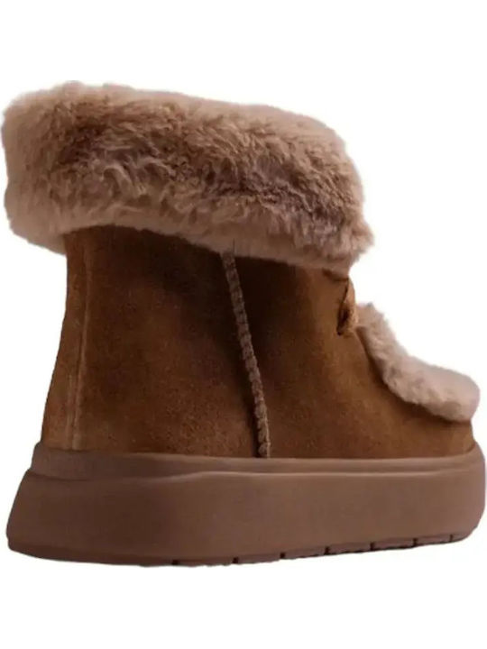 Leather Women's Ankle Boots with Fur Brown