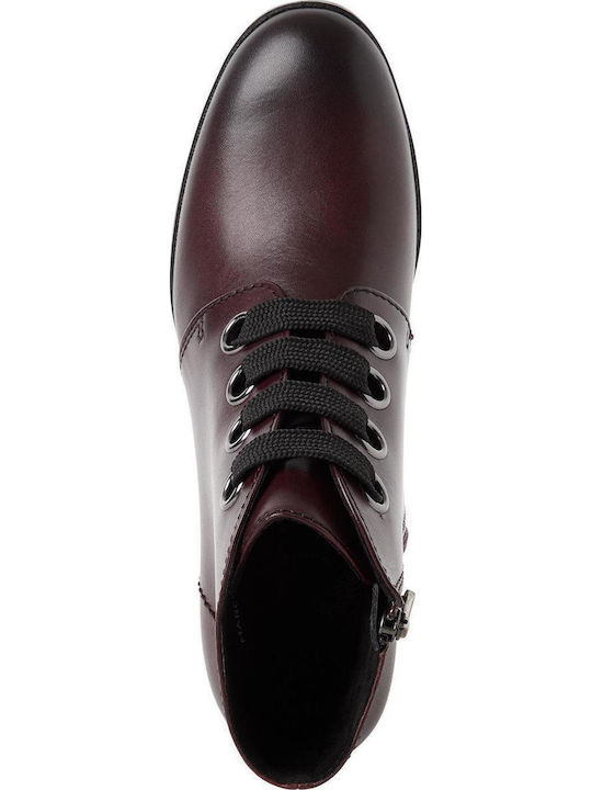 Leather Women's Ankle Boots Burgundy