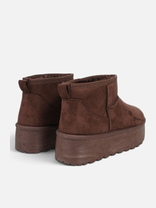 Suede Women's Ankle Boots with Fur Brown