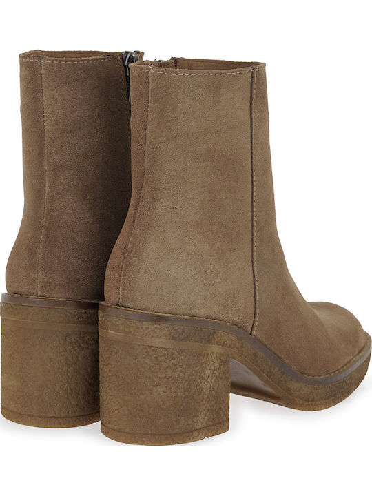 Wildleder Damen Stiefeletten mit Hohem Absatz Braune
