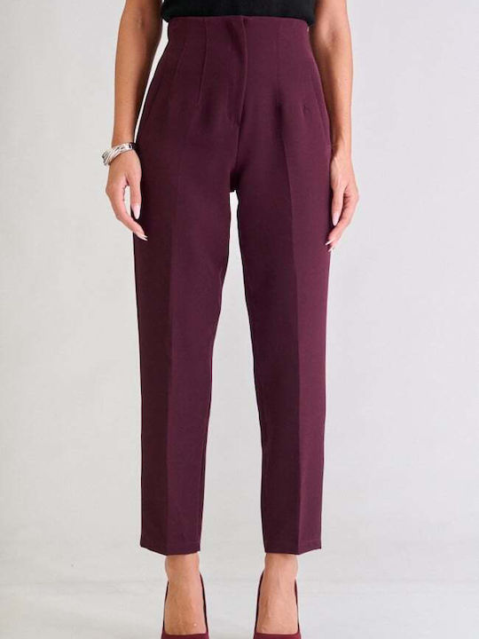 Damen Hochgeschnittenes Stoffhose Burgundisch