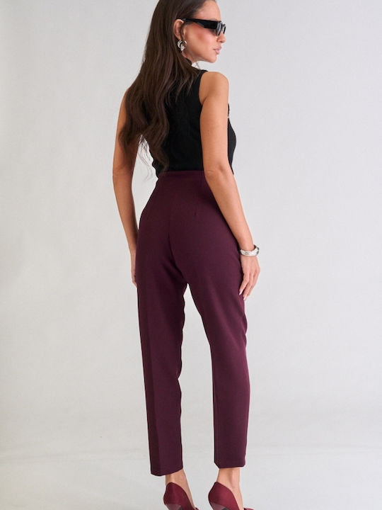 Damen Hochgeschnittenes Stoffhose Burgundisch
