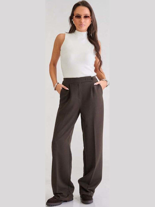 Women's Fabric Trousers Dark Brown