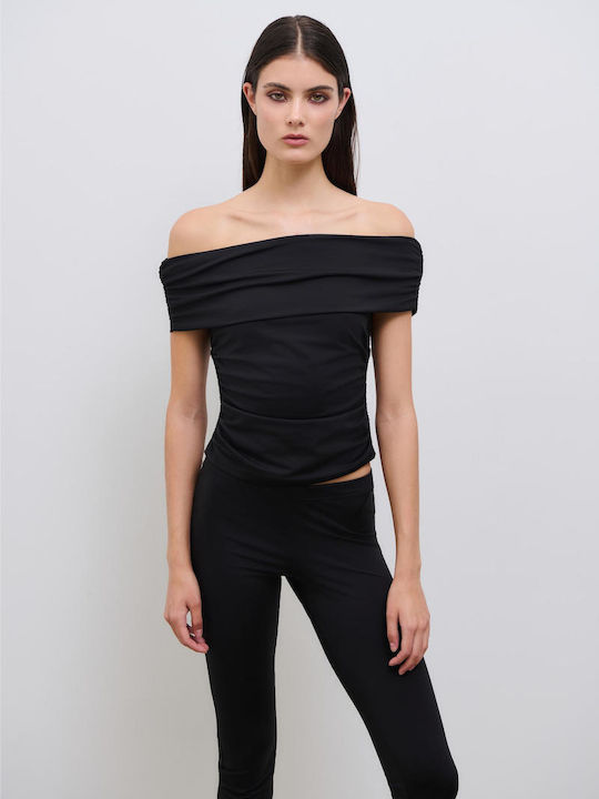 Damen Stoff Capri Hose Schwarz