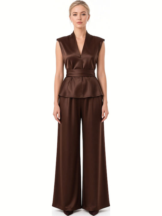 Damen Satin Hose Braun