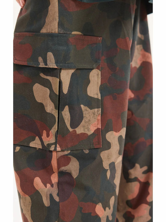 Damen Hochbund Stoff Cargo Hose Khaki