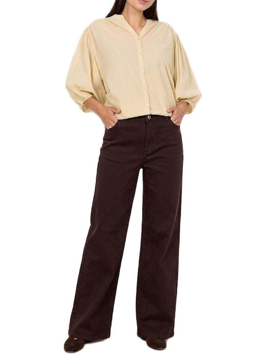Soya Concept Women's Fabric Trousers in Straight Leg Brown