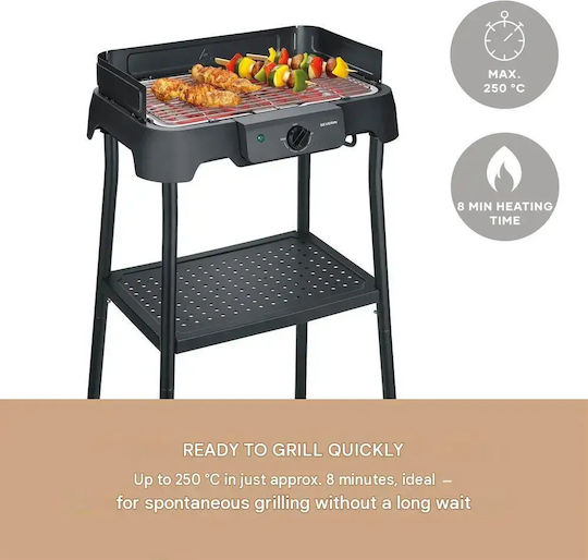 Severin Floor Standing Electric Grill 2000W Stainless Steel with Adjustable Thermostat 38x22cm