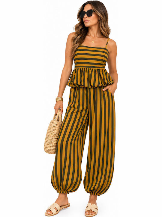 Damen Gelbes Set mit gestreifter Hose