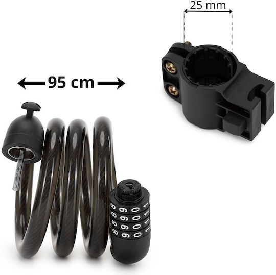 Bicycle Anti-theft Lock Metal Cable Combination Lock Frame Mount Holder 95 Cm Black