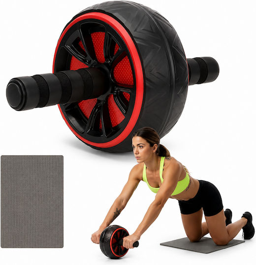 Roată pentru exerciții abdominale cu mânere antiderapante protecție pentru genunchi covoraș 16x9 cm negru