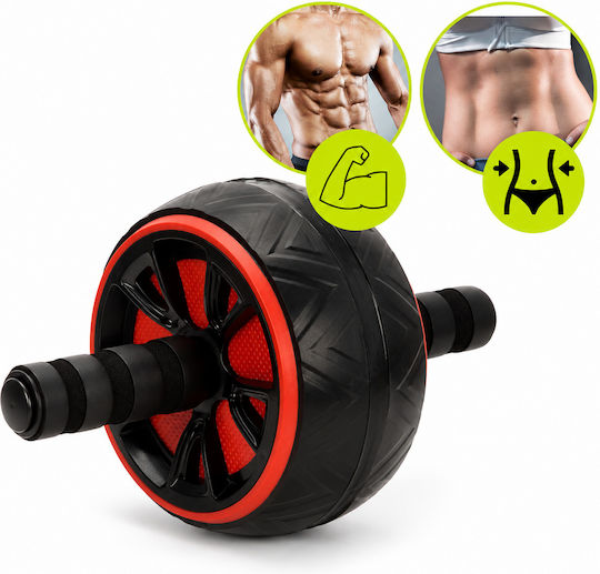 Roată pentru exerciții abdominale cu mânere antiderapante protecție pentru genunchi covoraș 16x9 cm negru