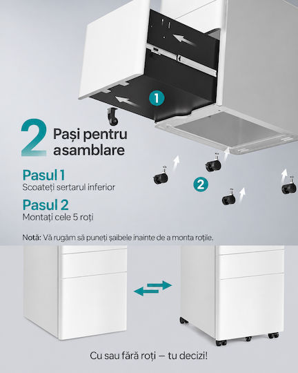 Dulap de Birou din Plastic cu Roți și Încuietoare White 50x39x59cm