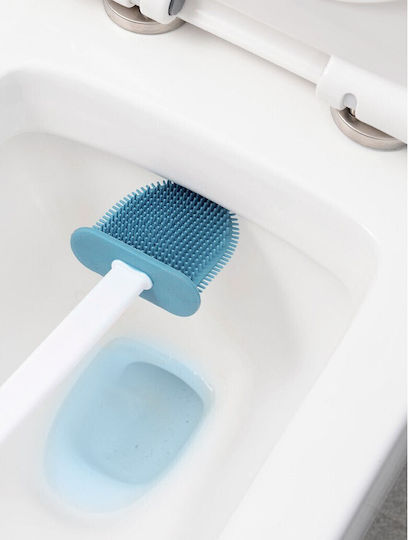Plastic Bathroom Brush and Trash Can Set Blue