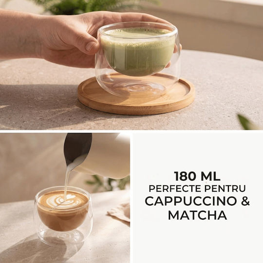 Miamio Set Cesti Cappuccino Din Sticlă Transparente 180ml 2 Bucăți