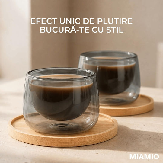 Miamio Set Cesti Cappuccino Din Sticlă Gri 180ml 2 Bucăți