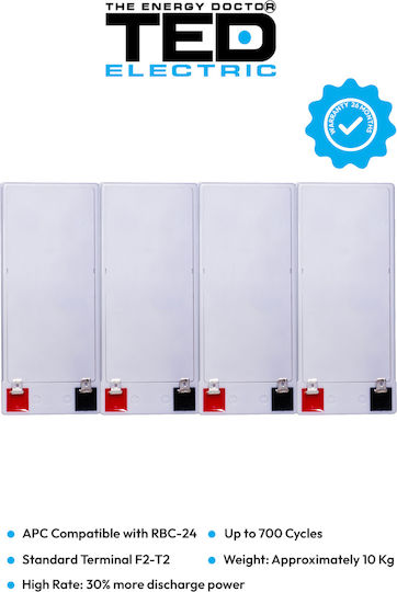 Battery Pack Compatible Apc Rbc24 48v 9.6ah 4x12v Ted Electric