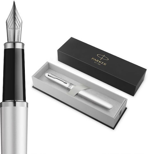 Parker Chrome Ct Fpen Füllfederhalter Medium Silber mit Blau Tintenfarbe