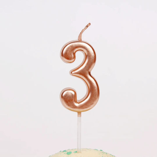 Lumânare De Tort Flippy Număr 3 Design Petrecere 4.5 X 2.5 Cm Parafină Rose Gold