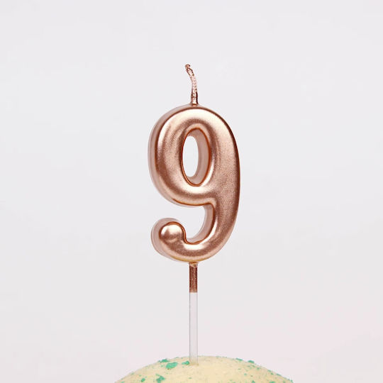 Lumânare De Tort Flippy Număr 9 Design Petrecere 4.5 X 2.5 Cm Parafină Rose Gold