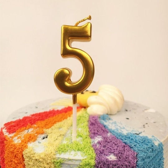 Cake Candle Flippy Number 5 Model Party 4.5 X 2.5 Cm Paraffin Gold