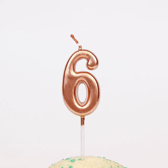 Lumânare De Tort Flippy Număr 6 Design Petrecere 4.5 X 2.5 Cm Parafină Rose Gold