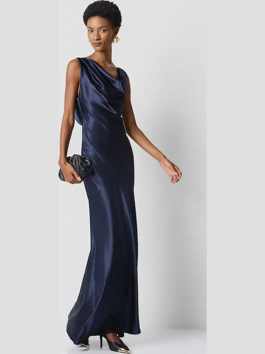 Maxi Βραδινό Φόρεμα Σατέν Ντραπέ Burgundy