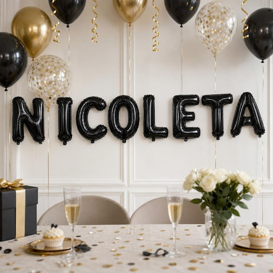 Set Of 8 Balloons Letters With Name Foil Black 40cm