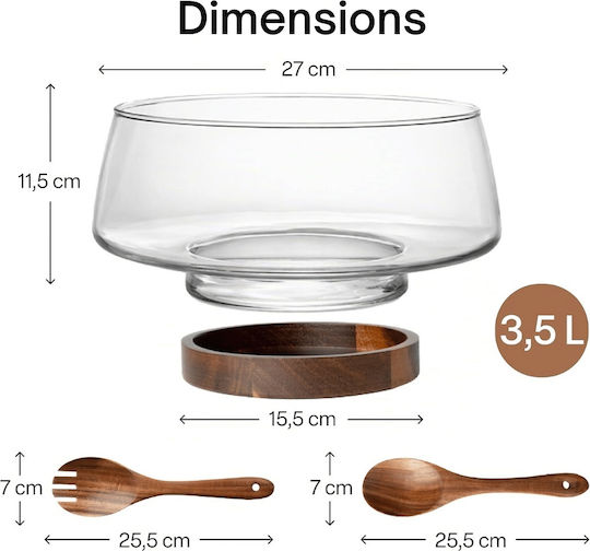 Miamio Bol Pentru Salate Cu Linguri Sticlă Transparentă 25.5cm