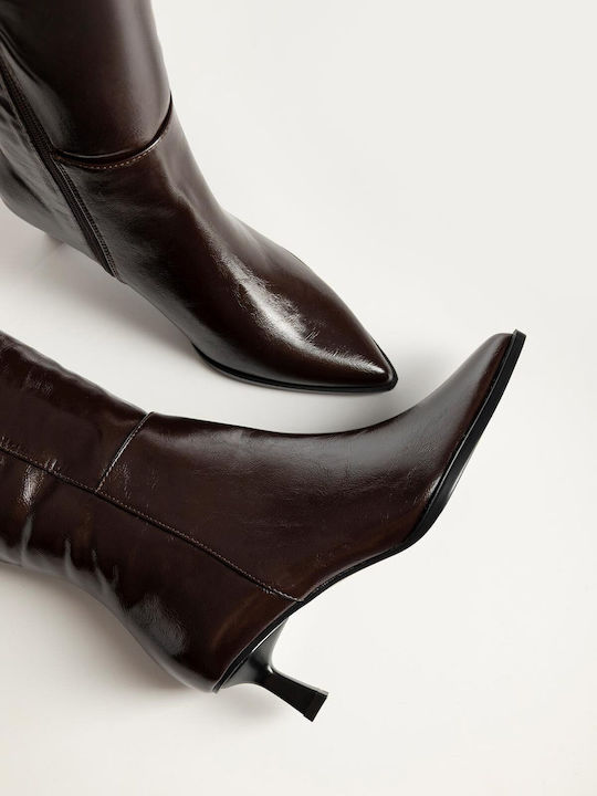 Women's Boots with Mid Heel Brown X27-301-BS-68-Brown