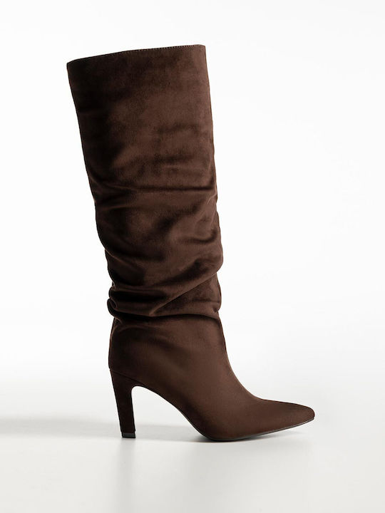 Wildleder Damenstiefel mit hohem Absatz Braune X27-301-9303-KAFE