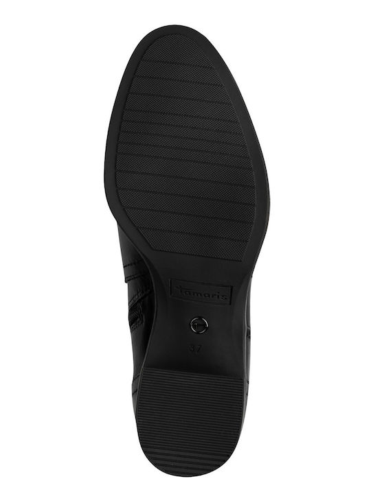 Damenstiefel aus Leder mit Mittelhohem Absatz in Schwarz