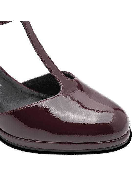 Pumps mit Plateau mit Riemchen & Mittlerer Absatz Burgundisch